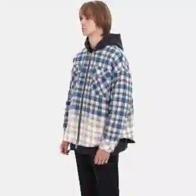 False Perception Washed Blue Plaid Hoodie Jacket