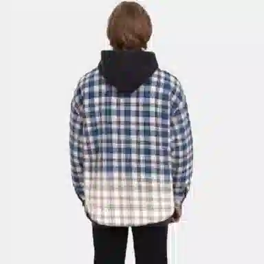 False Perception Washed Blue Plaid Hoodie Jacket