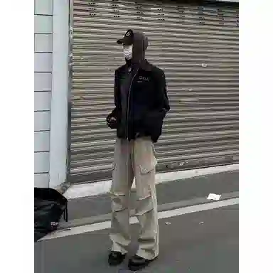 美式复古多口袋伞兵风宽松直筒阔腿休闲长裤牛仔裤 男女同款