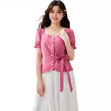 爱依服 纯色短袖通勤衬衫 女款