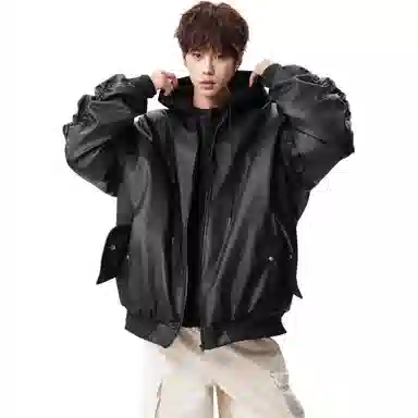 DEAR BETSY PU Leather Hoodie Jacket