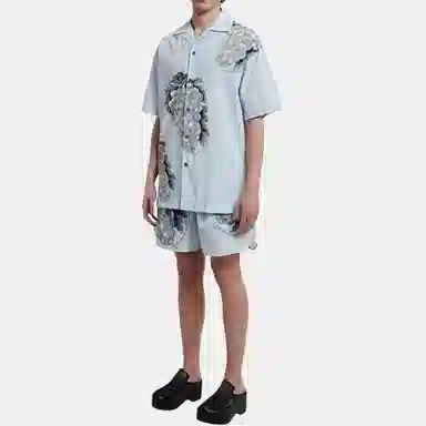 JW Anderson Floral Print Short Sleeve Shirt Blue
