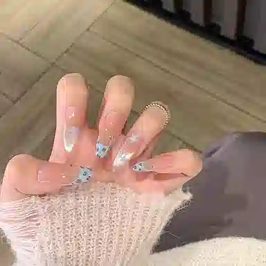 柚予颜 手工穿戴甲猫眼星星高级感法式豹纹辣妹美甲  杏仁裸色渐变 纯欲