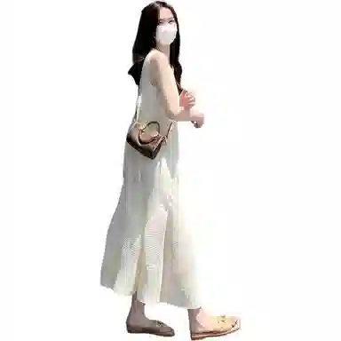 沐晓欣 纯色适中宽松圆领无袖连衣裙 女款