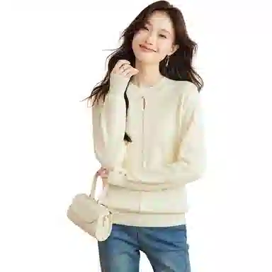 恒源祥 休闲打底套头简约纯色洋气百搭时尚长袖针织衫 女款 暖白