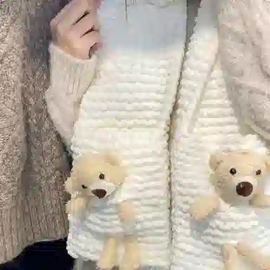 【口袋小熊~自织DIY】 攸委 可爱熊手工毛线团手织围巾秋冬季保暖防寒赠朋友心意百搭 涤纶 软糯亲肤编织材料包柔软围脖 男女同款情侣款