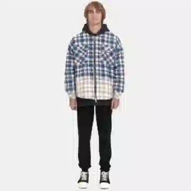 False Perception Washed Blue Plaid Hoodie Jacket