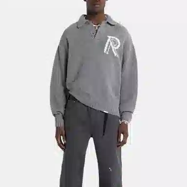 REPRESENT Letter Print Polo Sweater Gray