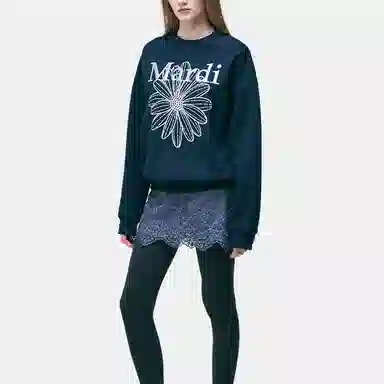 MARDI MERCREDI SWEATSHIRT FLOWERMARDI NEEDLEWORK NAVY LIGHTGREY