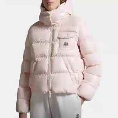 Moncler Logo Hooded Down Jacket Pink
