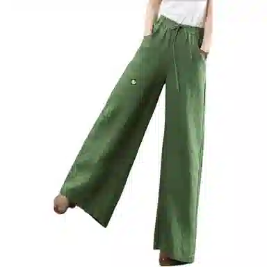 兰缪 优雅复古轻盈舒适薄款时尚阔腿长裤高腰大码宽松百搭休闲裤 女款