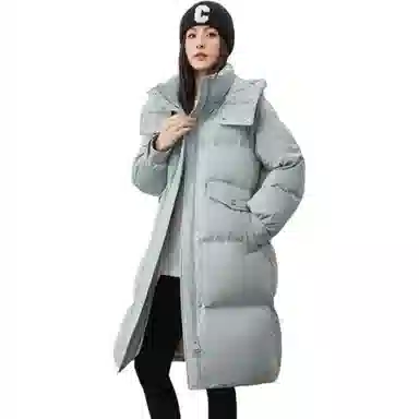 鸭鸭 纯色连帽简约加厚中长款羽绒服 女款