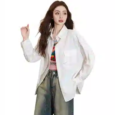 法文箱子 简约翻领纽扣长袖衬衫 女款