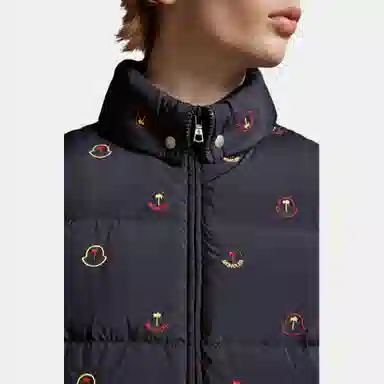 Moncler x Palm Angels FW23 Embroidered Nylon Vest Navy Red