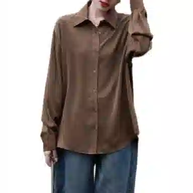 【dme】 纽扣纯色落肩长袖衬衫 女款 咖啡色
