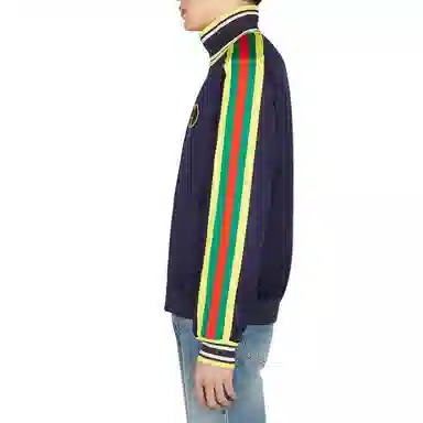 GUCCI Striped Zip-Up Jacket Blue