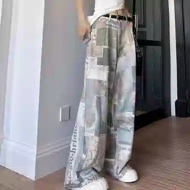 欧迪芬 美式报纸小众高腰牛仔裤 男女同款 复古蓝