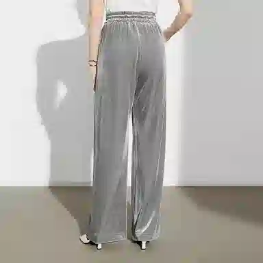 美洋 纯色高腰系带直筒长裤 女款 灰色