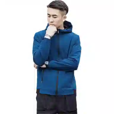 浪莎  纯色连帽拉链  透气防水防风冲锋衣 男
