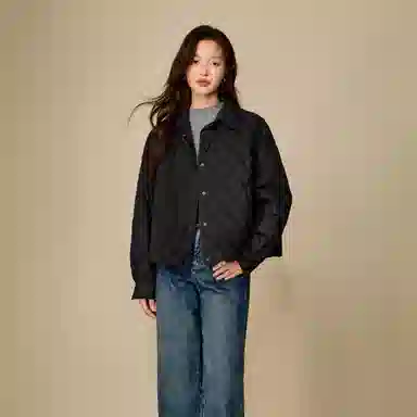 茵曼 衬衫式无胆防绒菱格宽松外套不臃肿小个子宝藏显瘦冬季短款平价轻薄保暖时尚抓绒内胆氛围羽绒服 女款