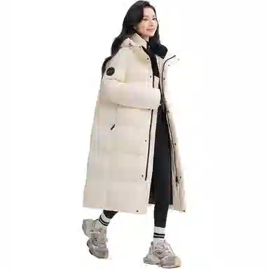 鸭鸭 情侣长款日常休闲简约保暖防风连帽外套潮羽绒服 男女同款