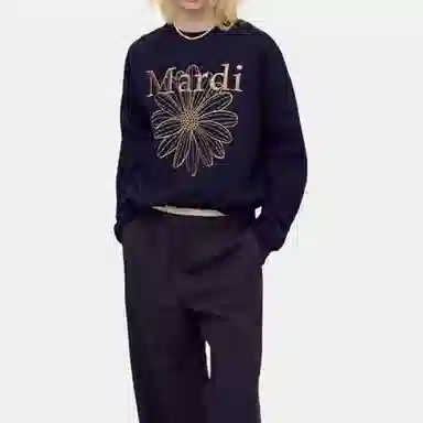 MARDI MERCREDI FW25 SWEATSHIRT FLOWERMARDI NEEDLEWORK_NAVY TAUPE