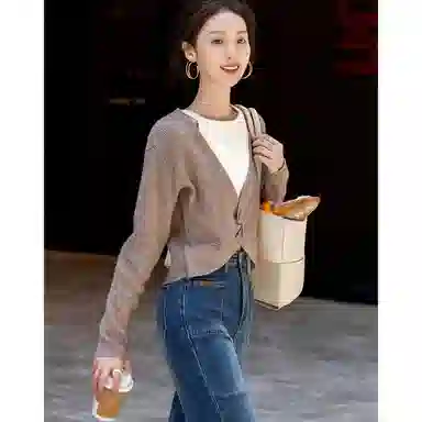 【dme】 假两件拼色落肩袖长袖针织衫 女款 蜜驼色