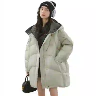 鸭鸭 纯色连帽中长款加厚保暖拉链羽绒服 女款