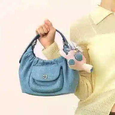 古良吉吉 设计感高级百搭 织物 手提包 常规 女款 牛仔蓝