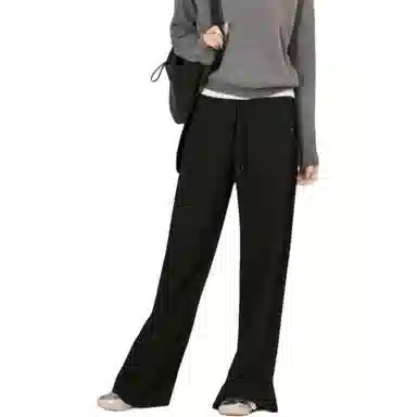 美洋 纯色高腰阔腿系带休闲裤 女款 黑色