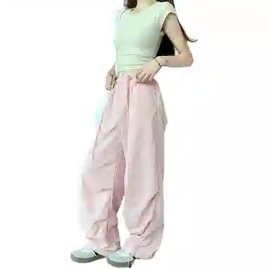 黛尔佳人 抽绳设计高腰显瘦阔腿工装裤 女款