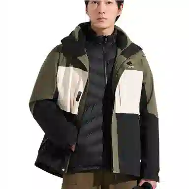 探路者  户外休闲舒适三合一  防水防风保暖防泼水冲锋衣 男款 极地白\军绿\黑色
