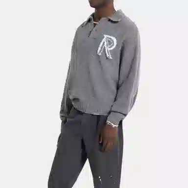 REPRESENT Letter Print Polo Sweater Gray