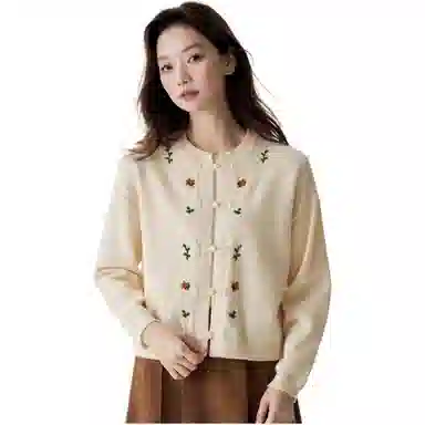 茵曼 简约圆领宽松长袖针织衫 女款