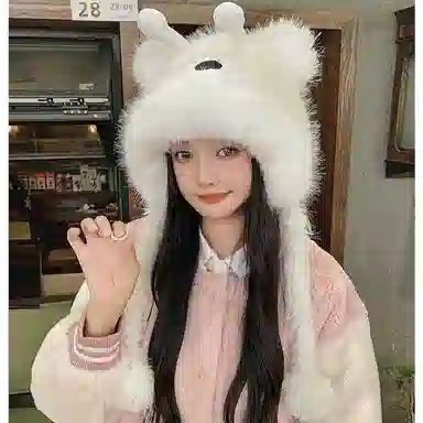 【呆萌小怪兽~冬日入】 攸委 韩版可爱卡通蜂蜜熊毛绒护耳帽子秋冬季加绒保暖 涤纶 时尚百搭骑行防寒风绒线帽雷锋帽 男女同款情侣款