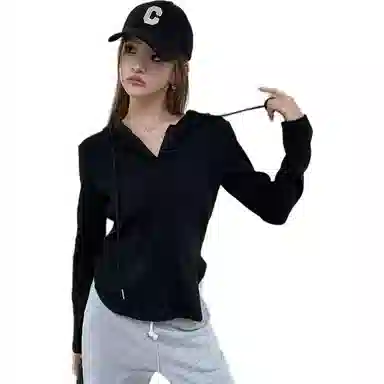 思蓓儿 纯色修身适中连帽长袖卫衣 女款