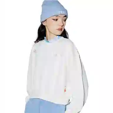 中国李宁 刺绣印花圆领套头卫衣 女款 乳白色