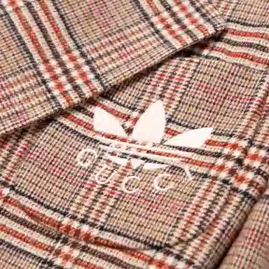Gucci x adidas Logo Check Double-Breasted Blazer Beige