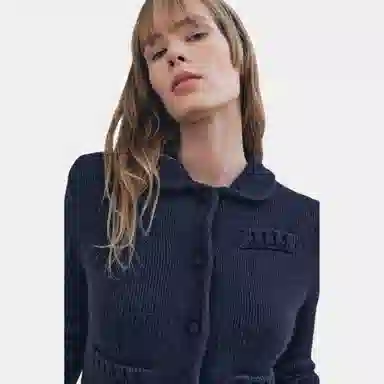 ZARA Solid Button-Up Knit Sweater Blue