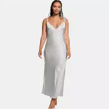 Victoria's Secret Twinkle Strap Satin Slip Dress Silver Pearl