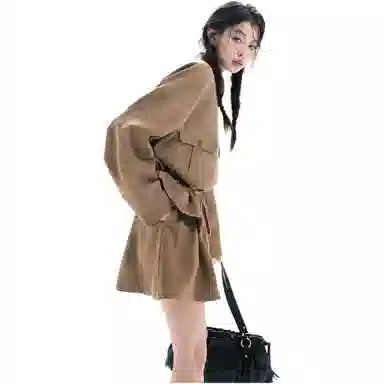 桴生  巴恩风 橡木榛果 蝙蝠袖收腰廓形夹克百搭两件套裙装套装 女款