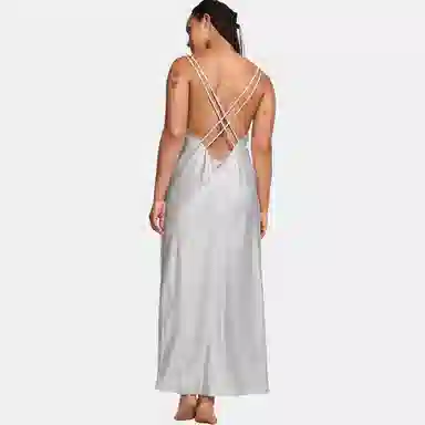 Victoria's Secret Twinkle Strap Satin Slip Dress Silver Pearl