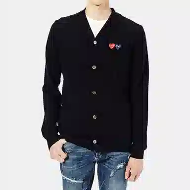 CDG Play Twin Heart Cardigan Navy