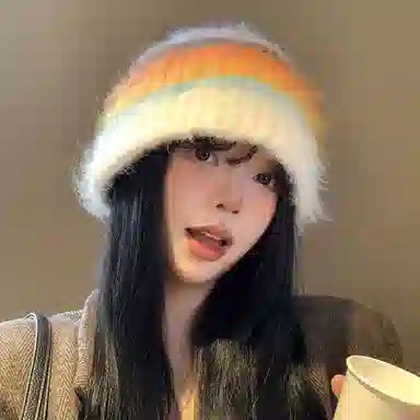 【秋冬日必备~多巴胺】 攸委 韩版通勤百搭可爱拼色彩色条纹针织渔夫帽女冬季保暖 羊驼毛混纺 毛绒毛线帽护耳冷帽盆帽 男女同款情侣款
