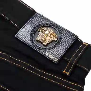 范思哲 五口袋字母刺绣长款牛仔裤 男款 黑色