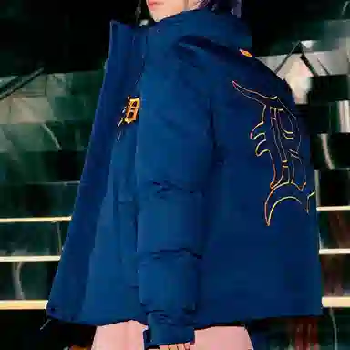 MLB Logo High Neck Puffer Jacket Navy