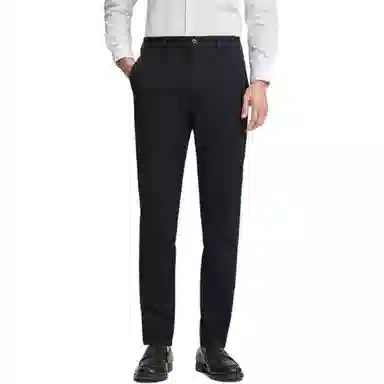 才子 纯色中腰拉链修身微弹直筒休闲裤 男款 黑色