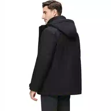 鸭鸭 三合一系列 中老年纯色商务休闲可拆卸帽短款户外防风保暖厚款羽绒服外套 男