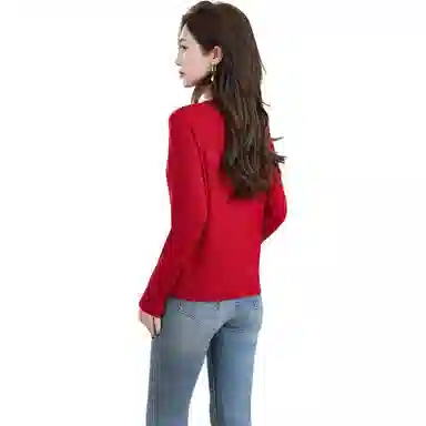 恒源祥 圆领开衫纯色薄款长袖针织衫 女款