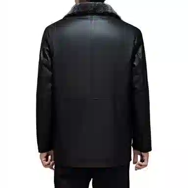 老爷车 冬装外套中老年男士加绒加厚毛领可拆卸皮夹克防寒衣皮衣 男款